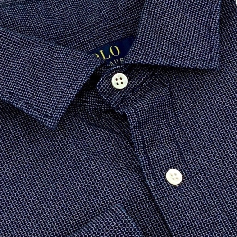 Polo Ralph Lauren Shirt Mens XXL Slim Fit Blue Geometric Pattern Long Sleeve